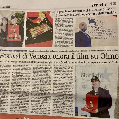 Festival del cinema di Venezia - Premio Starlight International Cinema Award - “Notizia Oggi” 13 Settembre 2021