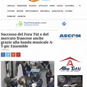 "TgVercelli.it" - 03 Aprile 2022 - Successo del Fora Tüt e del
mercato francese anche
grazie alla banda musicale A-
T-pic Ensemble